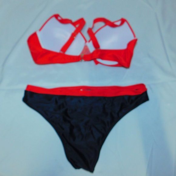 NEW SCENNEK 2 pc. Bikini Red top/Black/Red bottoms Small - Picture 2 of 7